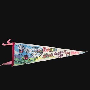 Banff Canada Gondola Lift and Tea House Pennant Vintage Souvenir 12 Inch